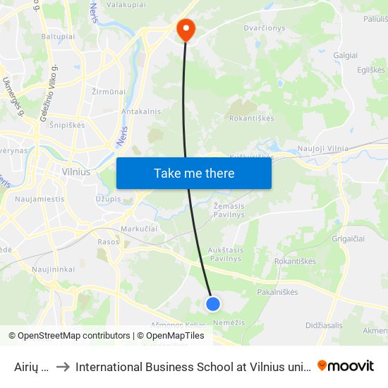 Airių St. to International Business School at Vilnius university map