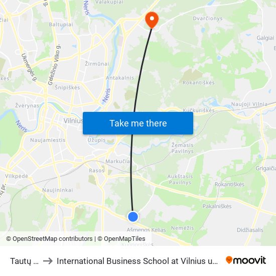 Tautų St. to International Business School at Vilnius university map