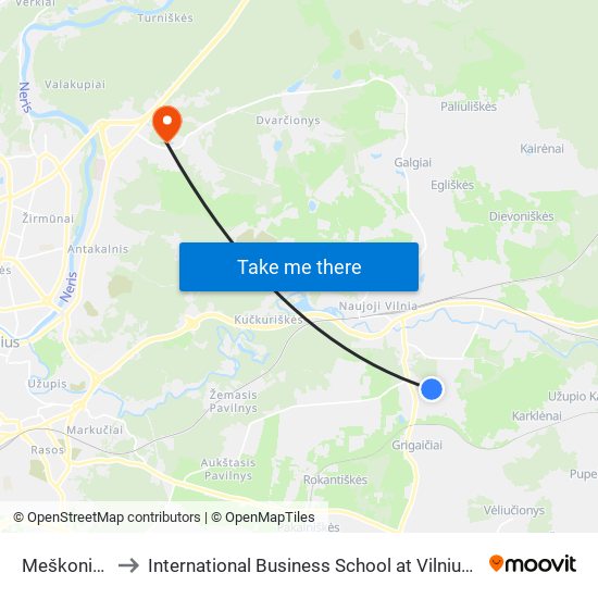 Meškonių St. to International Business School at Vilnius university map