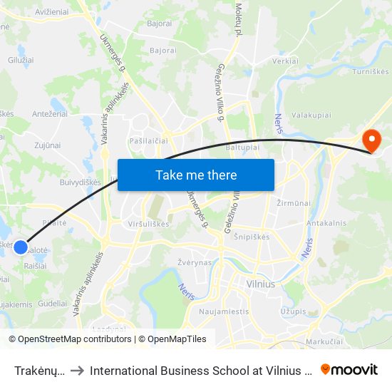 Trakėnų St. to International Business School at Vilnius university map