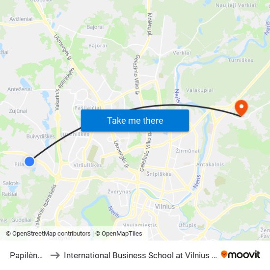 Papilėnų St. to International Business School at Vilnius university map