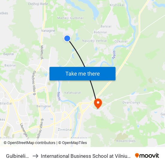 Gulbinėlių St. to International Business School at Vilnius university map