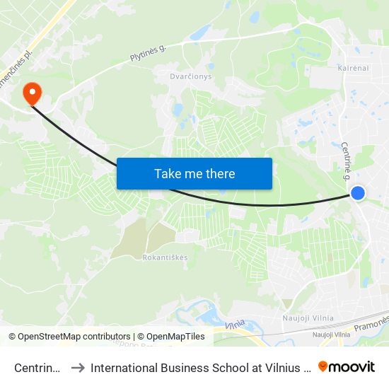 Centrinė St. to International Business School at Vilnius university map