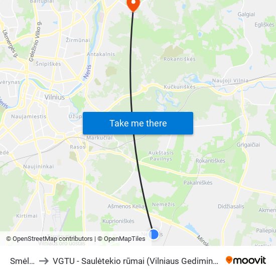 Smėlio St. to VGTU - Saulėtekio rūmai (Vilniaus Gedimino technikos universitetas) map