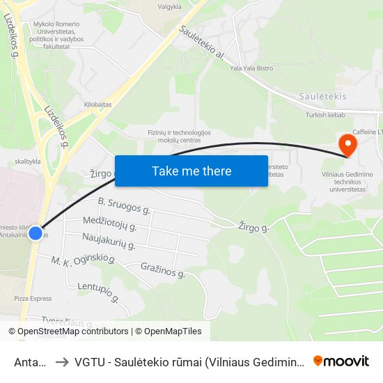 Antakalnis to VGTU - Saulėtekio rūmai (Vilniaus Gedimino technikos universitetas) map