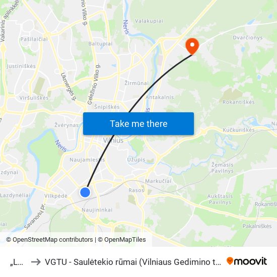 „Lelija“ to VGTU - Saulėtekio rūmai (Vilniaus Gedimino technikos universitetas) map