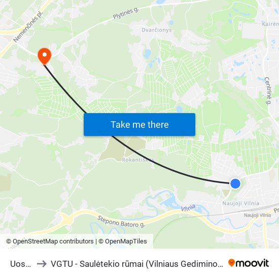 Uosių St. to VGTU - Saulėtekio rūmai (Vilniaus Gedimino technikos universitetas) map