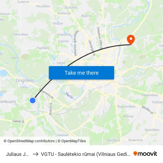 Juliaus Janonio St. to VGTU - Saulėtekio rūmai (Vilniaus Gedimino technikos universitetas) map