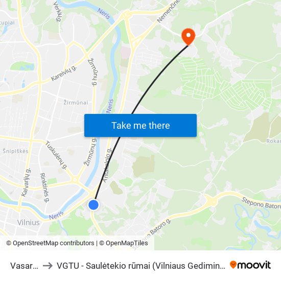 Vasaros St. to VGTU - Saulėtekio rūmai (Vilniaus Gedimino technikos universitetas) map