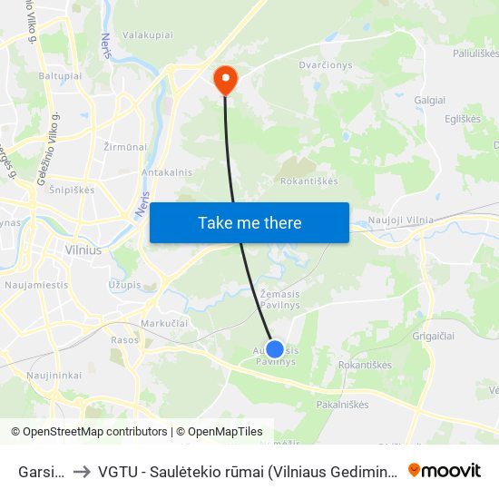 Garsioji St. to VGTU - Saulėtekio rūmai (Vilniaus Gedimino technikos universitetas) map