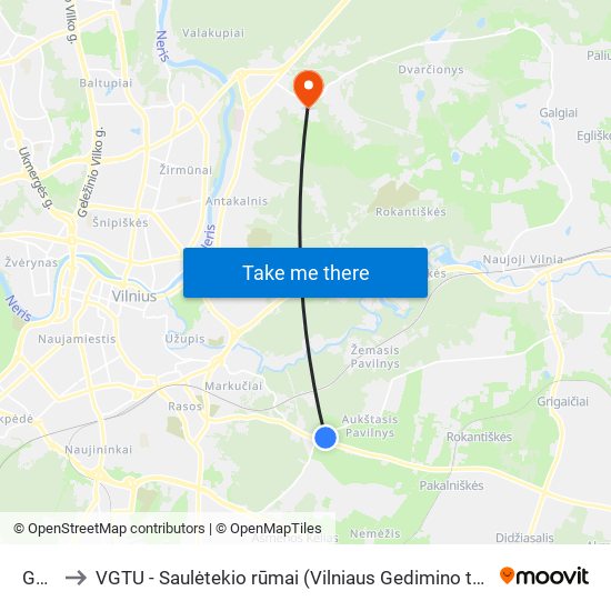 Guriai to VGTU - Saulėtekio rūmai (Vilniaus Gedimino technikos universitetas) map