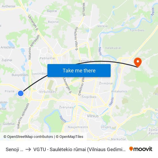 Senoji Pilaitė to VGTU - Saulėtekio rūmai (Vilniaus Gedimino technikos universitetas) map