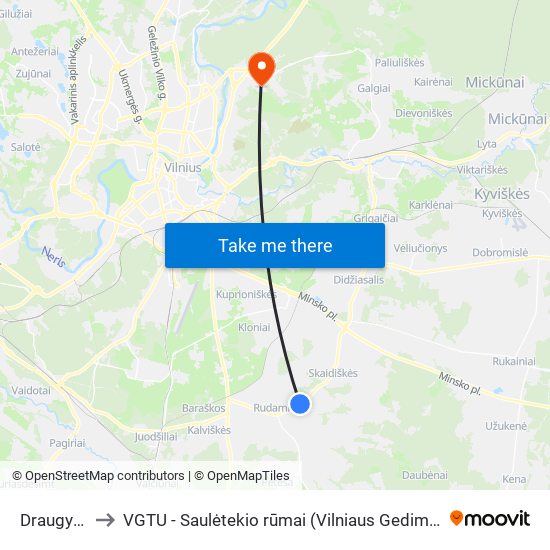 Draugystės St. to VGTU - Saulėtekio rūmai (Vilniaus Gedimino technikos universitetas) map