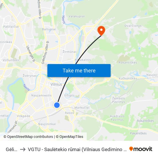 Gėlių St. to VGTU - Saulėtekio rūmai (Vilniaus Gedimino technikos universitetas) map