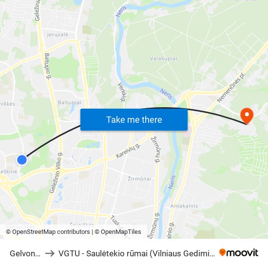 Gelvonėlio St. to VGTU - Saulėtekio rūmai (Vilniaus Gedimino technikos universitetas) map