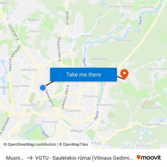 Musninkų St. to VGTU - Saulėtekio rūmai (Vilniaus Gedimino technikos universitetas) map