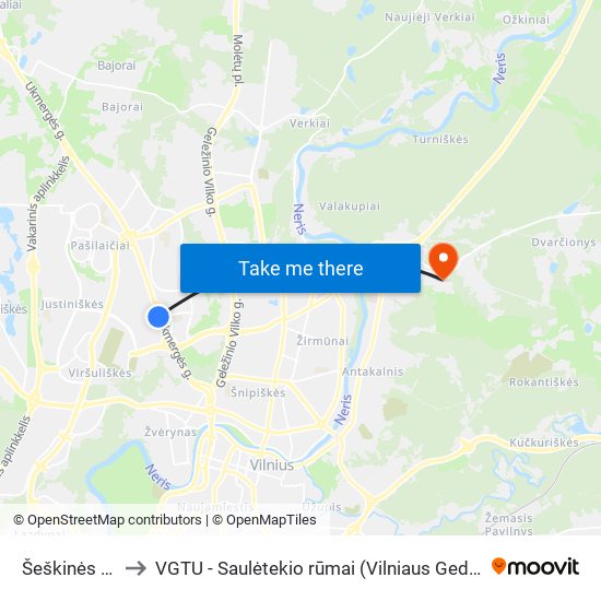 Šeškinės Poliklinika to VGTU - Saulėtekio rūmai (Vilniaus Gedimino technikos universitetas) map