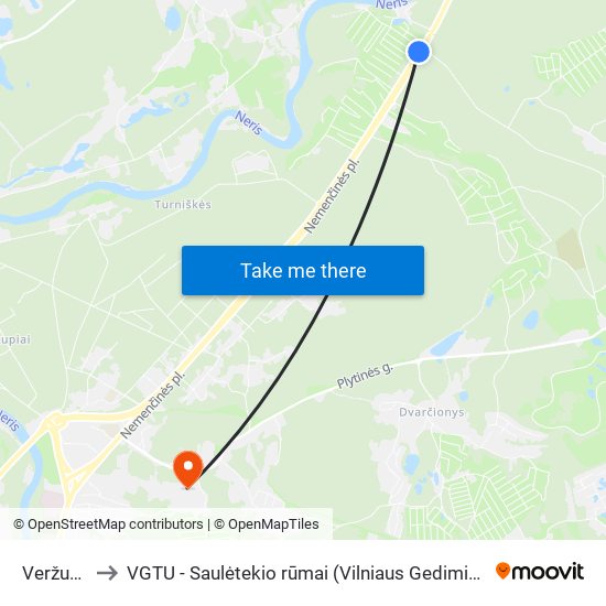 Veržuvos St. to VGTU - Saulėtekio rūmai (Vilniaus Gedimino technikos universitetas) map