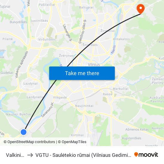 Valkininkų St. to VGTU - Saulėtekio rūmai (Vilniaus Gedimino technikos universitetas) map