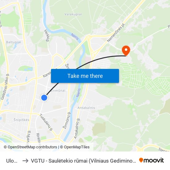 Ulonų St. to VGTU - Saulėtekio rūmai (Vilniaus Gedimino technikos universitetas) map