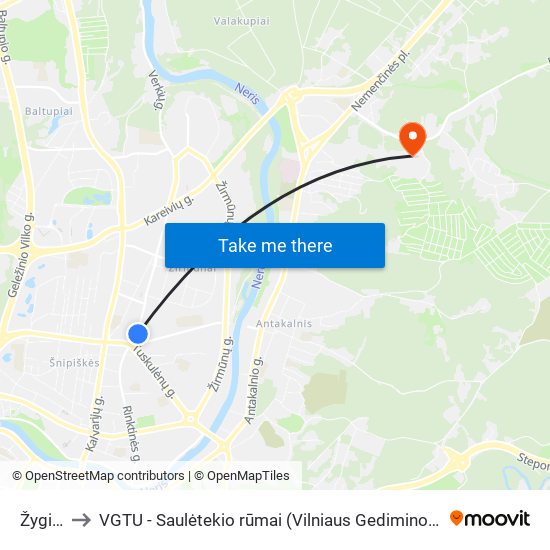 Žygio St. to VGTU - Saulėtekio rūmai (Vilniaus Gedimino technikos universitetas) map