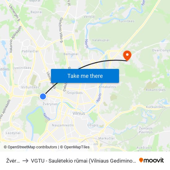 Žvėrynas to VGTU - Saulėtekio rūmai (Vilniaus Gedimino technikos universitetas) map