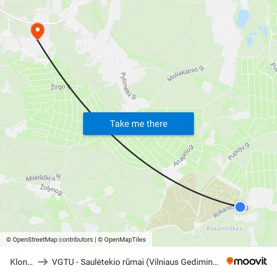 Klonio St. to VGTU - Saulėtekio rūmai (Vilniaus Gedimino technikos universitetas) map