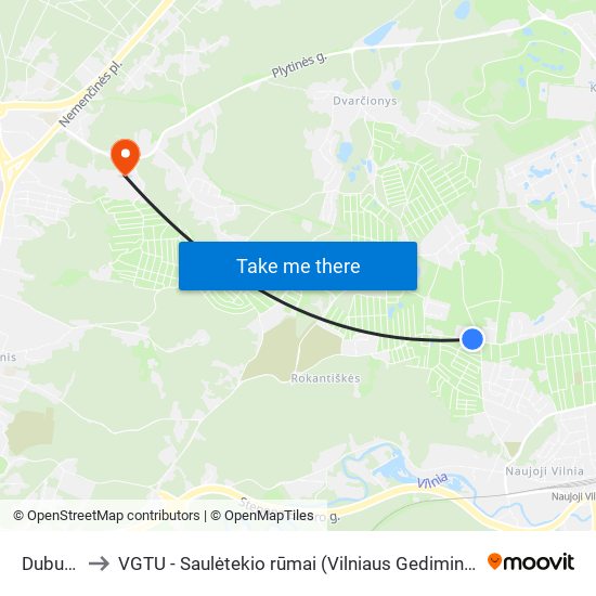 Duburio St. to VGTU - Saulėtekio rūmai (Vilniaus Gedimino technikos universitetas) map