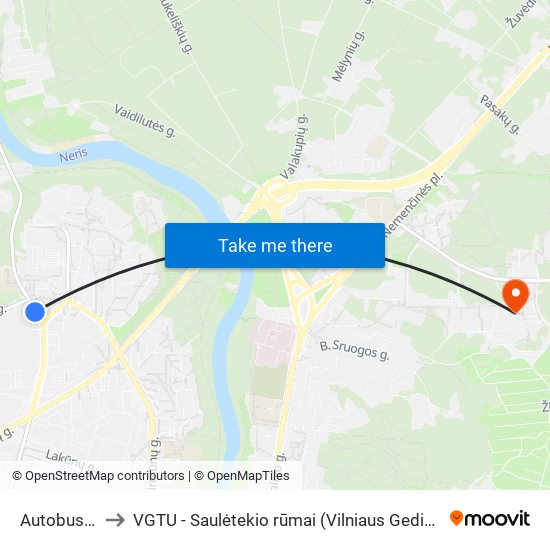 Autobusų Parkas to VGTU - Saulėtekio rūmai (Vilniaus Gedimino technikos universitetas) map