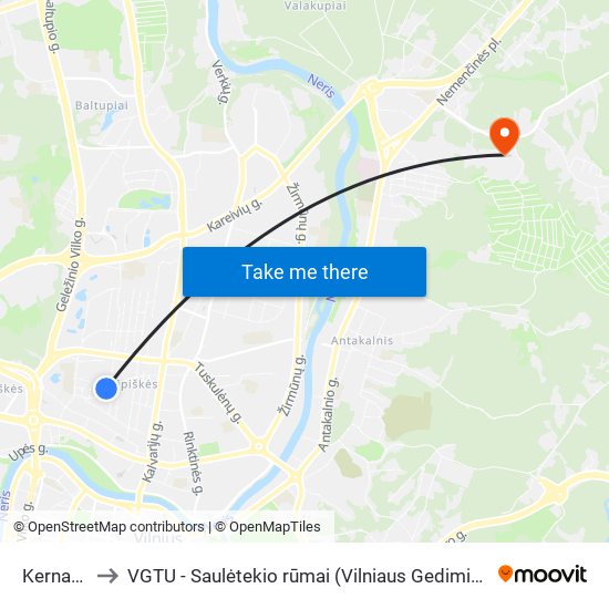 Kernavės St. to VGTU - Saulėtekio rūmai (Vilniaus Gedimino technikos universitetas) map