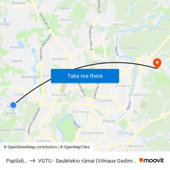 Paplūdimio St. to VGTU - Saulėtekio rūmai (Vilniaus Gedimino technikos universitetas) map