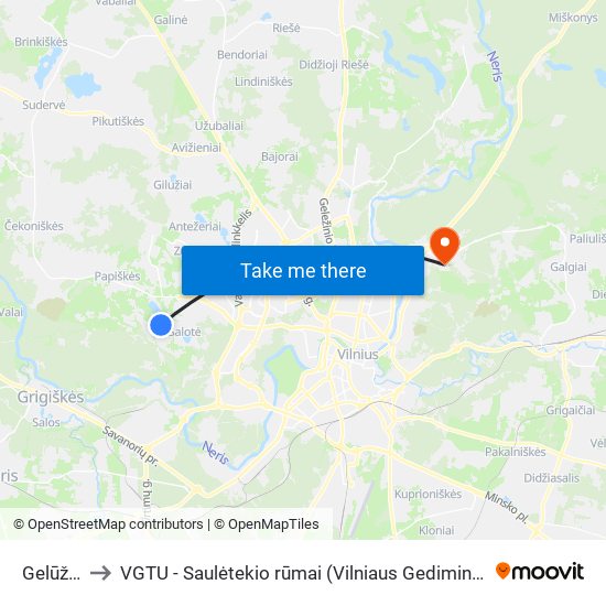 Gelūžės St. to VGTU - Saulėtekio rūmai (Vilniaus Gedimino technikos universitetas) map