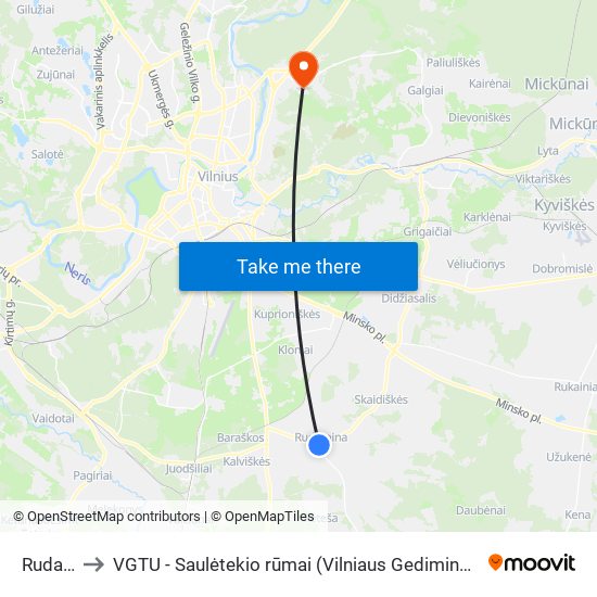 Rudamina to VGTU - Saulėtekio rūmai (Vilniaus Gedimino technikos universitetas) map