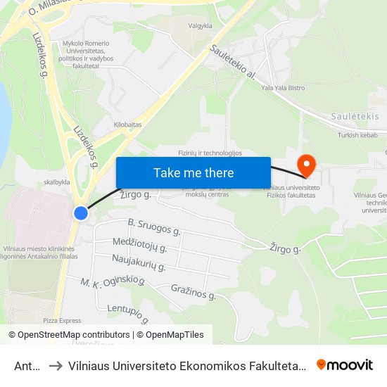 Antakalnis to Vilniaus Universiteto Ekonomikos Fakultetas | Vilnius University Faculty of Economics map