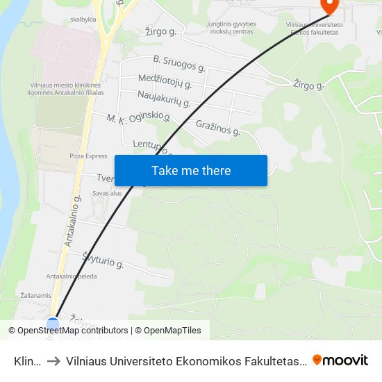 Klinikų St. to Vilniaus Universiteto Ekonomikos Fakultetas | Vilnius University Faculty of Economics map