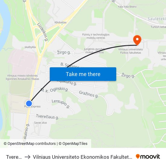 Tverečiaus St. to Vilniaus Universiteto Ekonomikos Fakultetas | Vilnius University Faculty of Economics map