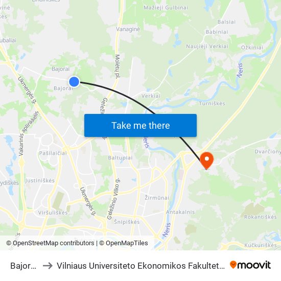 Bajorų Miškas to Vilniaus Universiteto Ekonomikos Fakultetas | Vilnius University Faculty of Economics map