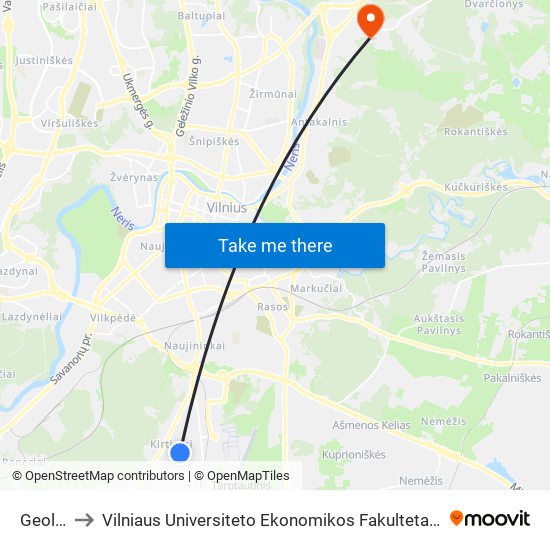 Geologų St. to Vilniaus Universiteto Ekonomikos Fakultetas | Vilnius University Faculty of Economics map