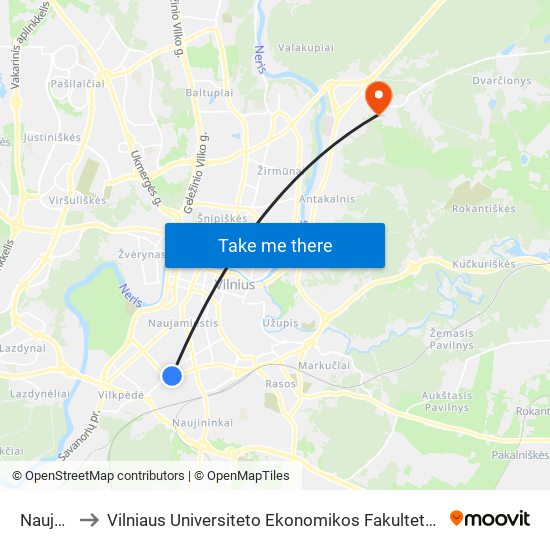 Naujamiestis to Vilniaus Universiteto Ekonomikos Fakultetas | Vilnius University Faculty of Economics map