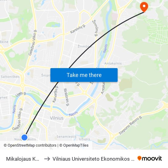 Mikalojaus Konstantino Čiurlionio St. to Vilniaus Universiteto Ekonomikos Fakultetas | Vilnius University Faculty of Economics map