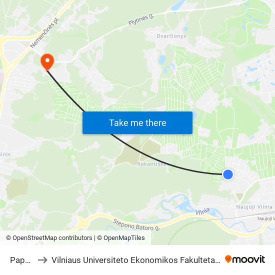 Paparčių St. to Vilniaus Universiteto Ekonomikos Fakultetas | Vilnius University Faculty of Economics map