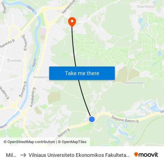 Mildos St. to Vilniaus Universiteto Ekonomikos Fakultetas | Vilnius University Faculty of Economics map