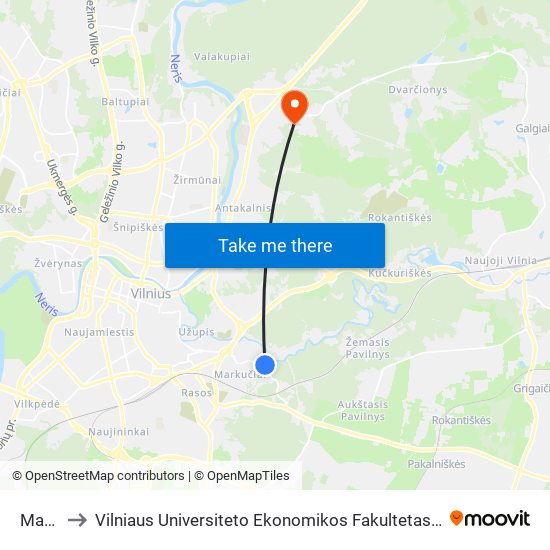 Markučiai to Vilniaus Universiteto Ekonomikos Fakultetas | Vilnius University Faculty of Economics map