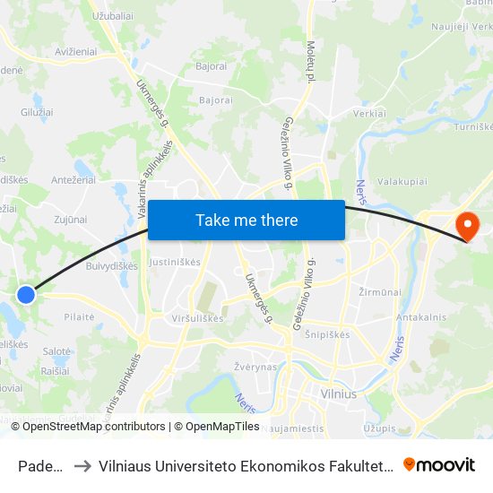 Padekaniškės to Vilniaus Universiteto Ekonomikos Fakultetas | Vilnius University Faculty of Economics map