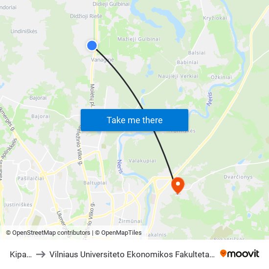 Kiparisų St. to Vilniaus Universiteto Ekonomikos Fakultetas | Vilnius University Faculty of Economics map