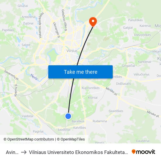 Avinėlių St. to Vilniaus Universiteto Ekonomikos Fakultetas | Vilnius University Faculty of Economics map