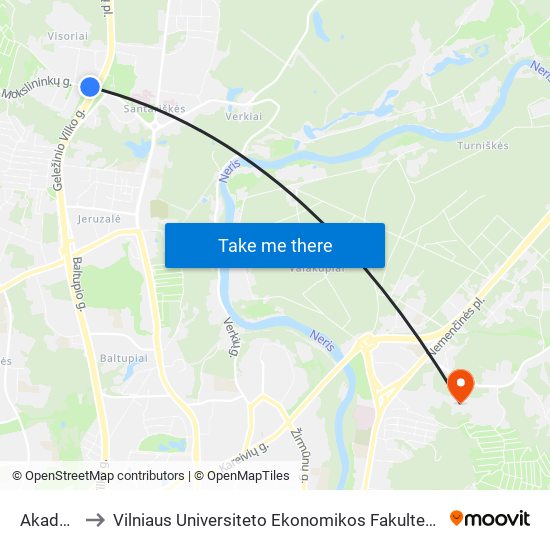 Akademijos St. to Vilniaus Universiteto Ekonomikos Fakultetas | Vilnius University Faculty of Economics map