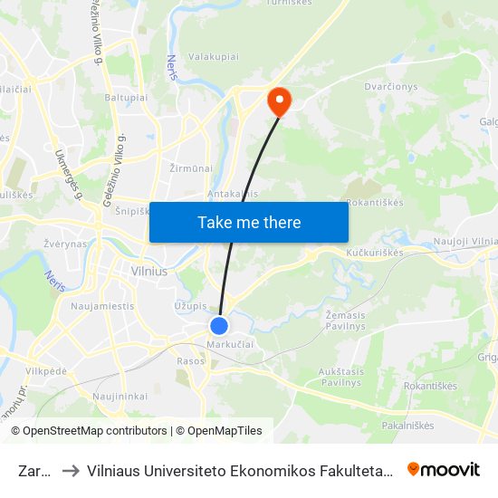 Zarasų St. to Vilniaus Universiteto Ekonomikos Fakultetas | Vilnius University Faculty of Economics map
