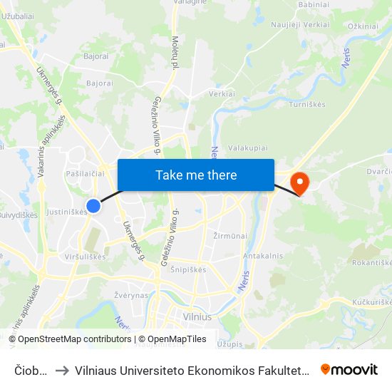 Čiobiškio St. to Vilniaus Universiteto Ekonomikos Fakultetas | Vilnius University Faculty of Economics map