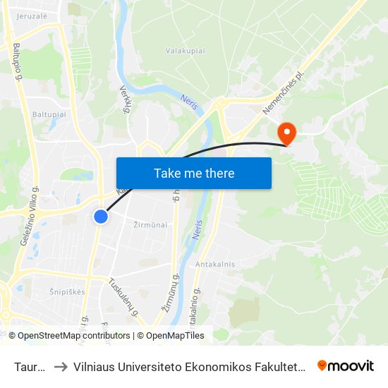 Tauragnų St. to Vilniaus Universiteto Ekonomikos Fakultetas | Vilnius University Faculty of Economics map